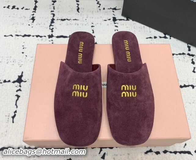 Cheap Price Miu Miu Suede Flat Mules Dark Purple 703135