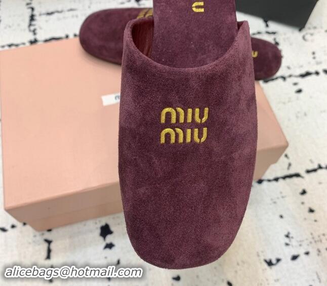 Cheap Price Miu Miu Suede Flat Mules Dark Purple 703135