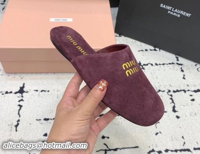 Cheap Price Miu Miu Suede Flat Mules Dark Purple 703135