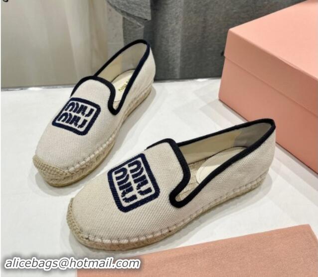 Good Product Miu Miu Canvas Espadrilles Flat Light Beige/Blue 703136