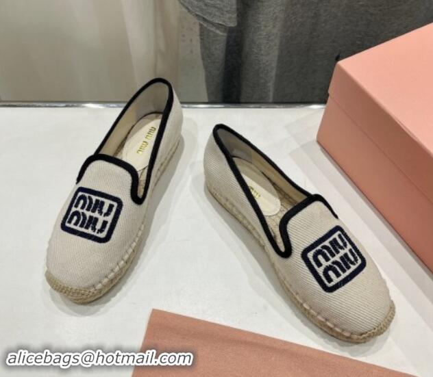 Good Product Miu Miu Canvas Espadrilles Flat Light Beige/Blue 703136