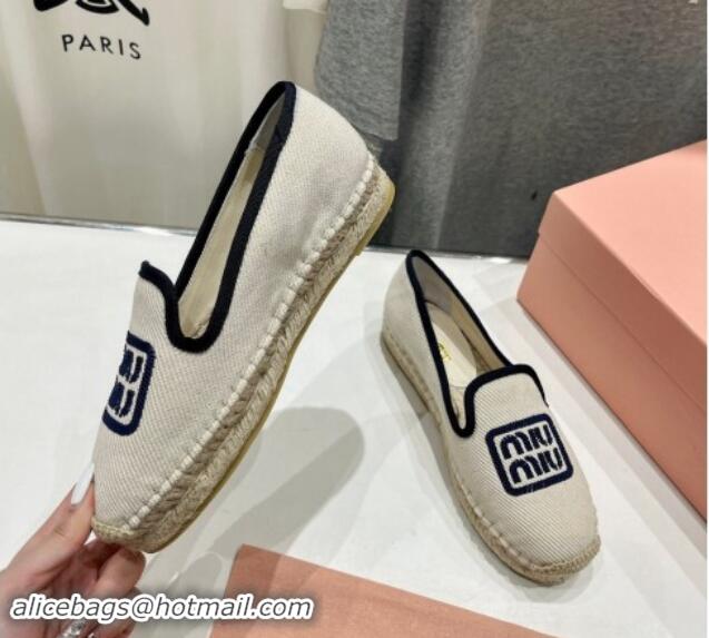 Good Product Miu Miu Canvas Espadrilles Flat Light Beige/Blue 703136