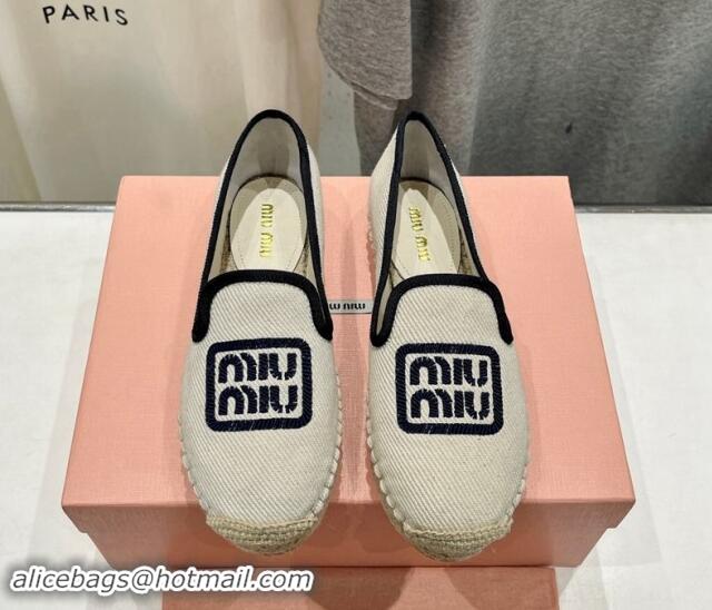 Good Product Miu Miu Canvas Espadrilles Flat Light Beige/Blue 703136