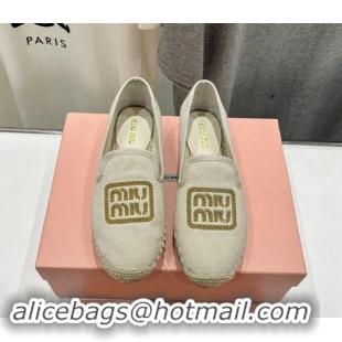 Most Popular Miu Miu Canvas Espadrilles Flat Light Beige/Gold 703137