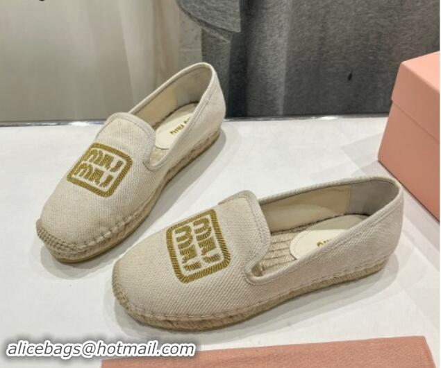 Most Popular Miu Miu Canvas Espadrilles Flat Light Beige/Gold 703137