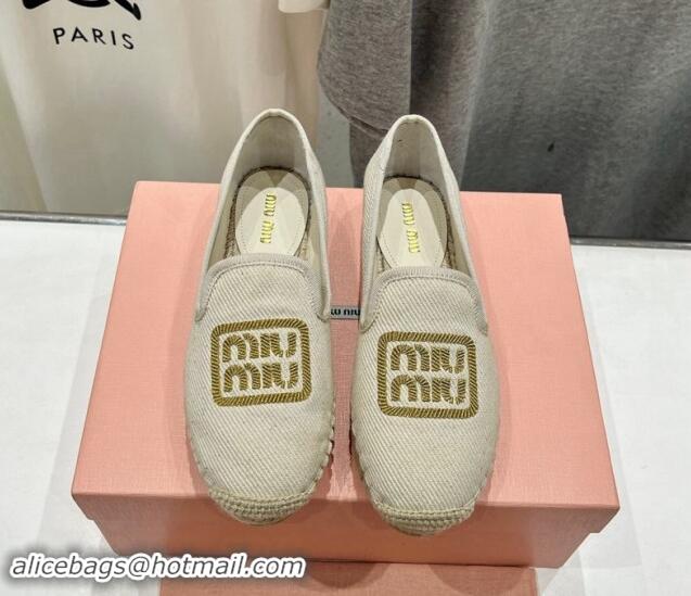 Most Popular Miu Miu Canvas Espadrilles Flat Light Beige/Gold 703137