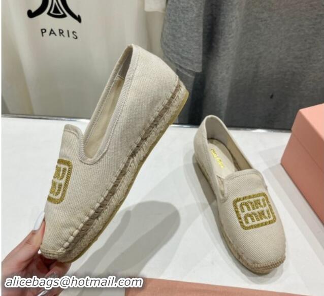 Most Popular Miu Miu Canvas Espadrilles Flat Light Beige/Gold 703137