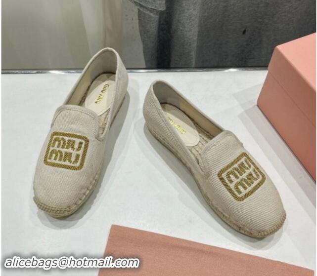 Most Popular Miu Miu Canvas Espadrilles Flat Light Beige/Gold 703137