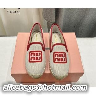 Good Quality Miu Miu Canvas Espadrilles Flat Light Beige/Red 703138