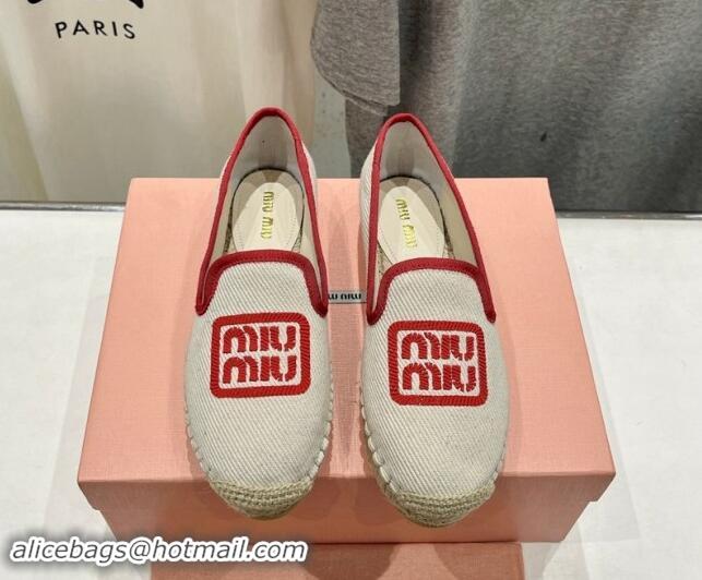 Good Quality Miu Miu Canvas Espadrilles Flat Light Beige/Red 703138