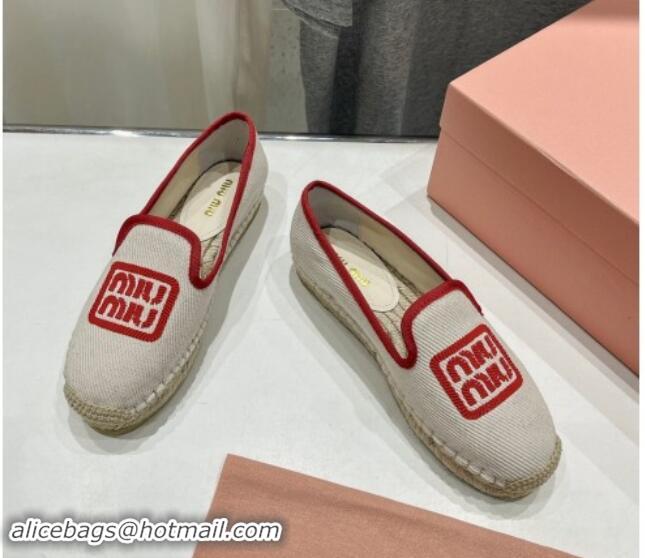 Good Quality Miu Miu Canvas Espadrilles Flat Light Beige/Red 703138