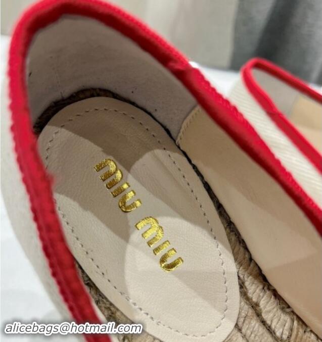 Good Quality Miu Miu Canvas Espadrilles Flat Light Beige/Red 703138