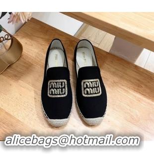 Stylish Miu Miu Canvas Espadrilles Flat Black 703139