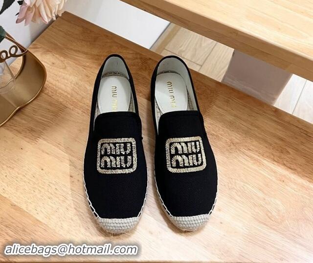 Stylish Miu Miu Canvas Espadrilles Flat Black 703139