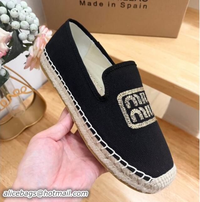 Stylish Miu Miu Canvas Espadrilles Flat Black 703139