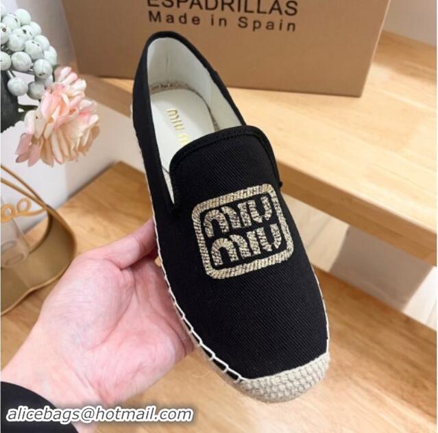 Stylish Miu Miu Canvas Espadrilles Flat Black 703139