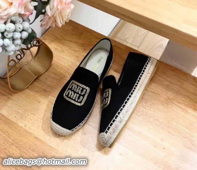 Stylish Miu Miu Canvas Espadrilles Flat Black 703139