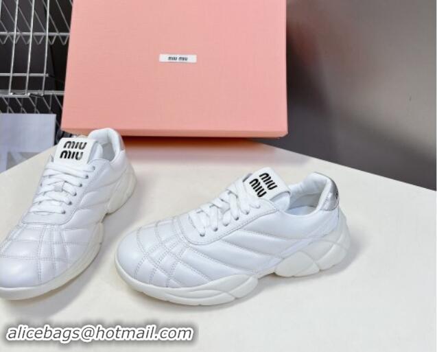 Charming Miu Miu Quilted Leather Sneakers White 703141