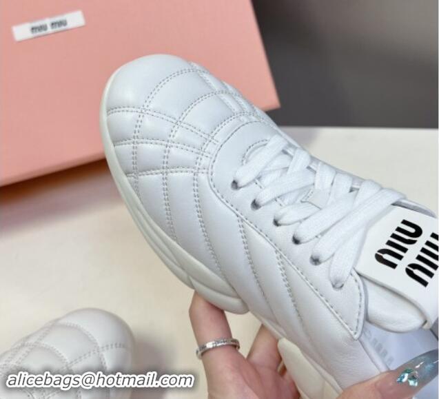 Charming Miu Miu Quilted Leather Sneakers White 703141