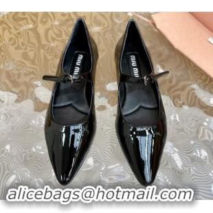 Good Product Miu Miu Patent Leather Pointed Ballerinas Flat with Buckle Black 719093