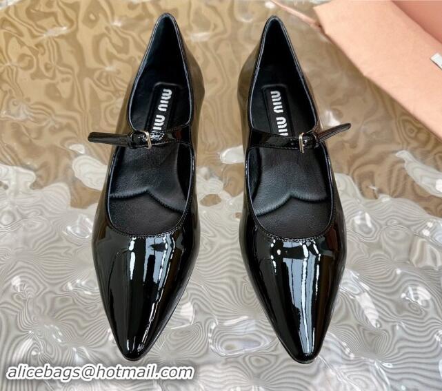 Good Product Miu Miu Patent Leather Pointed Ballerinas Flat with Buckle Black 719093