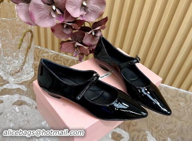 Good Product Miu Miu Patent Leather Pointed Ballerinas Flat with Buckle Black 719093