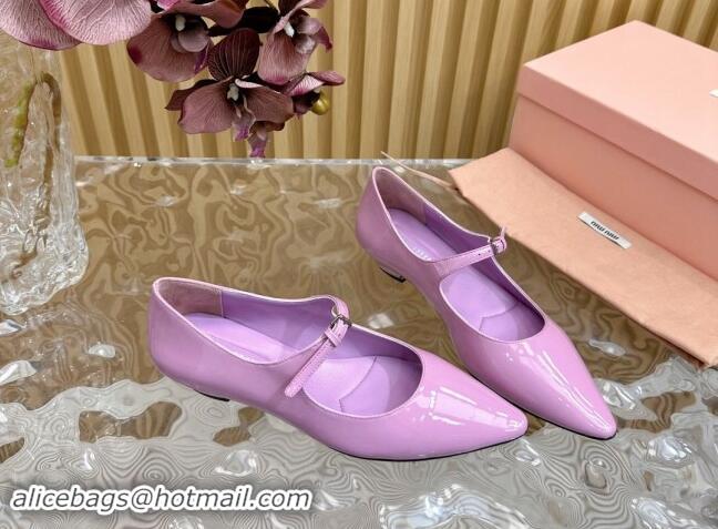 Luxury Cheap Miu Miu Patent Leather Pointed Ballerinas Flat with Buckle Purple 719094