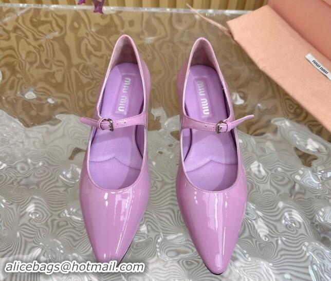 Luxury Cheap Miu Miu Patent Leather Pointed Ballerinas Flat with Buckle Purple 719094