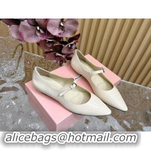 Hot Style Miu Miu Patent Leather Pointed Ballerinas Flat with Buckle White 719096