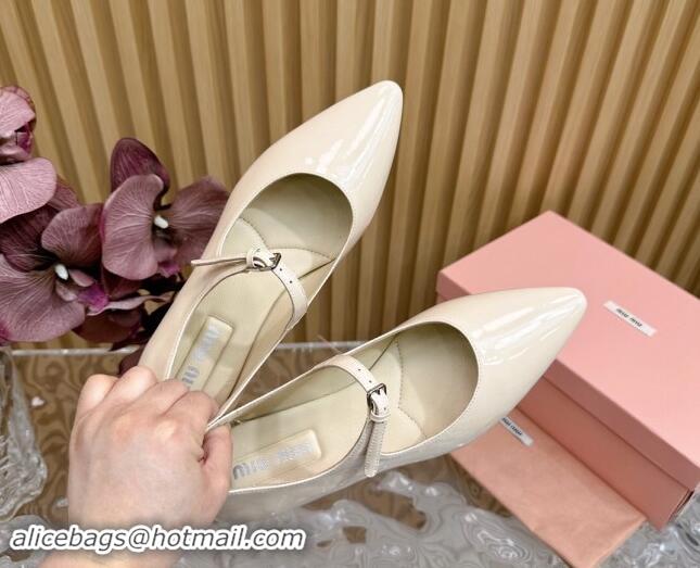 Hot Style Miu Miu Patent Leather Pointed Ballerinas Flat with Buckle White 719096