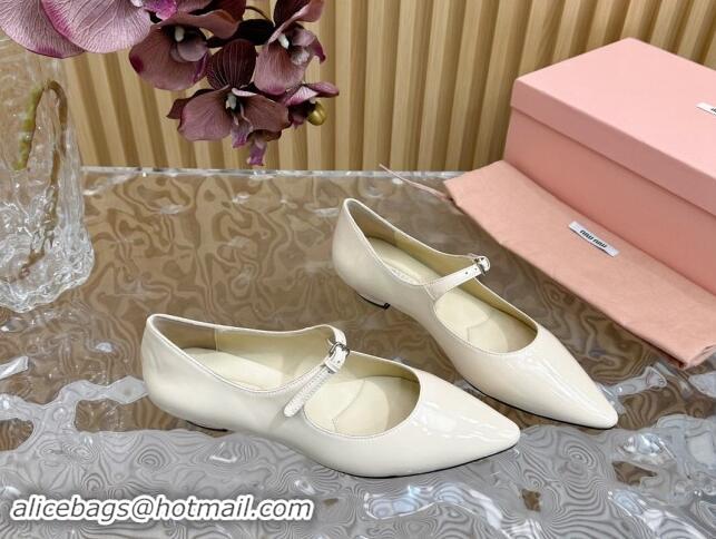 Hot Style Miu Miu Patent Leather Pointed Ballerinas Flat with Buckle White 719096