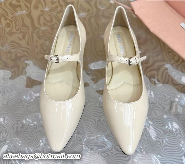 Hot Style Miu Miu Patent Leather Pointed Ballerinas Flat with Buckle White 719096