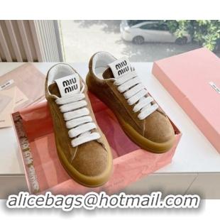 Top Design Miu Miu Suede Sneakers Tan Brown 719101