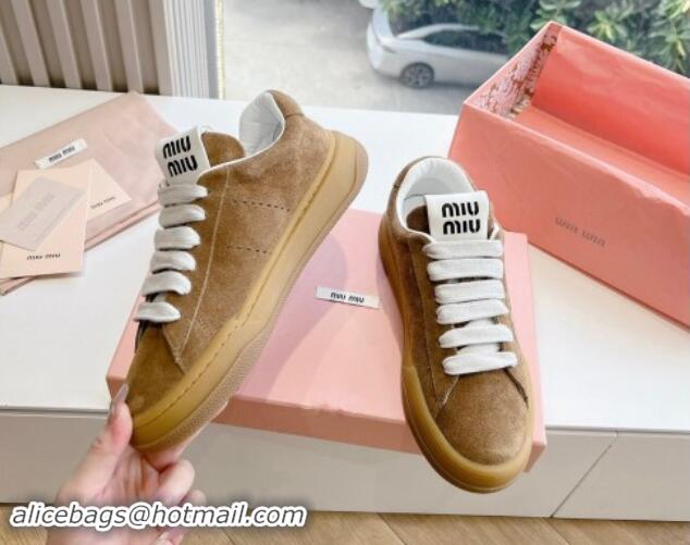 Top Design Miu Miu Suede Sneakers Tan Brown 719101