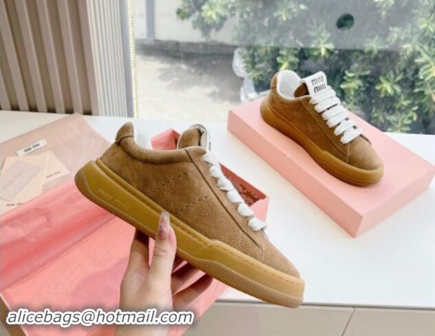 Top Design Miu Miu Suede Sneakers Tan Brown 719101