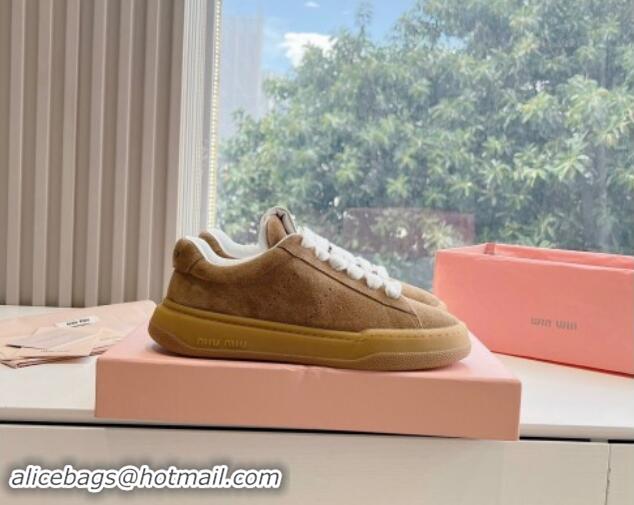 Top Design Miu Miu Suede Sneakers Tan Brown 719101