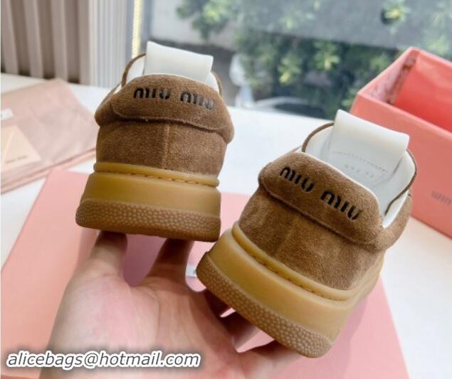 Top Design Miu Miu Suede Sneakers Tan Brown 719101