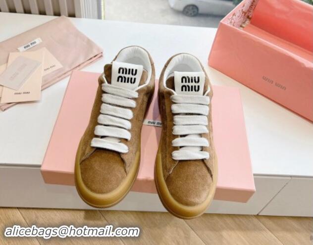 Top Design Miu Miu Suede Sneakers Tan Brown 719101