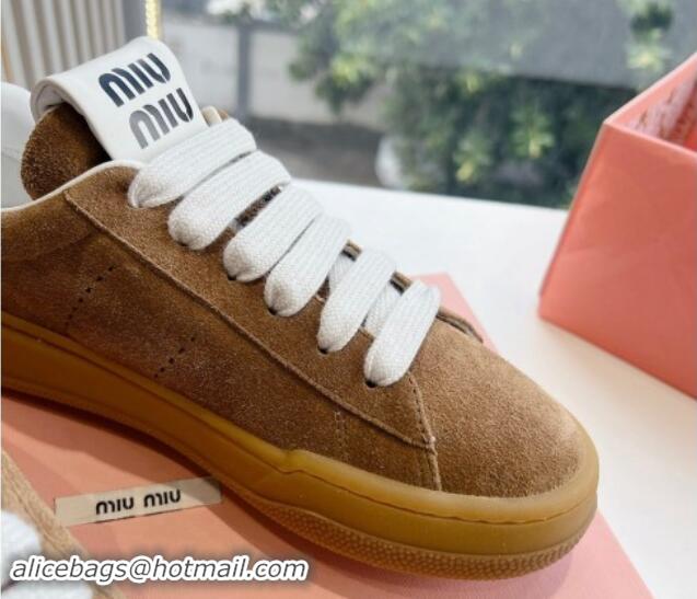 Top Design Miu Miu Suede Sneakers Tan Brown 719101