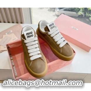 Cheap Price Miu Miu Suede Sneakers Light Brown 719102