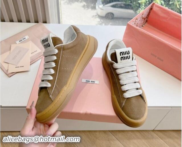 Cheap Price Miu Miu Suede Sneakers Light Brown 719102