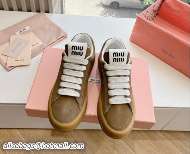 Cheap Price Miu Miu Suede Sneakers Light Brown 719102