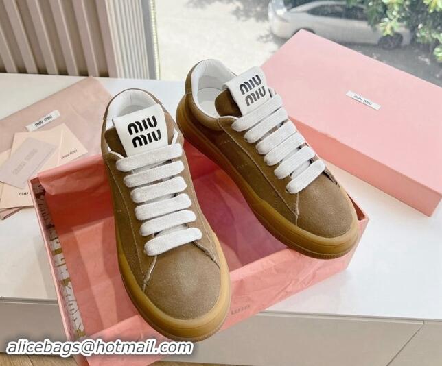 Cheap Price Miu Miu Suede Sneakers Light Brown 719102