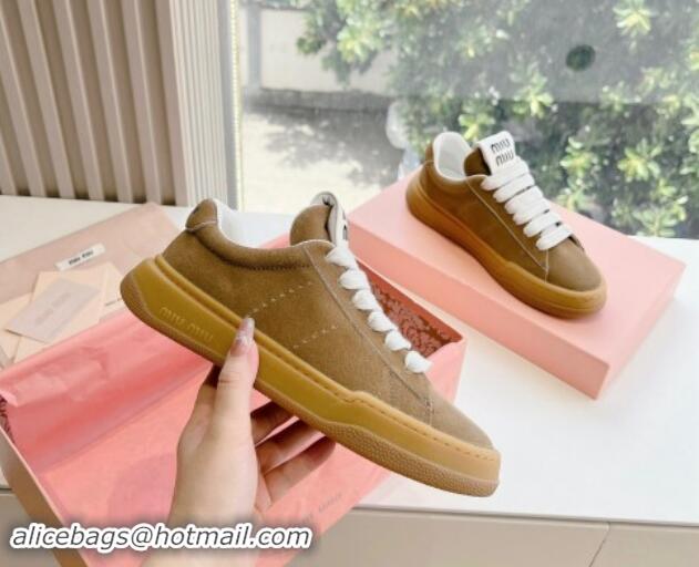 Cheap Price Miu Miu Suede Sneakers Light Brown 719102