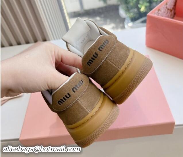 Cheap Price Miu Miu Suede Sneakers Light Brown 719102