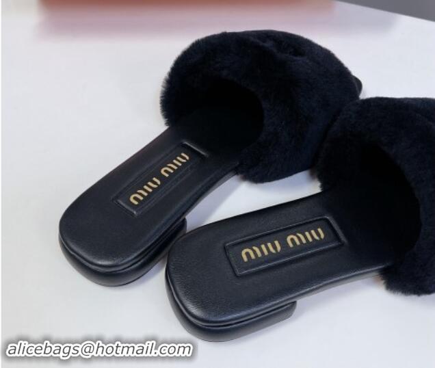 Best Price Miu Miu Wool Flat Slides Sandal Black 719108