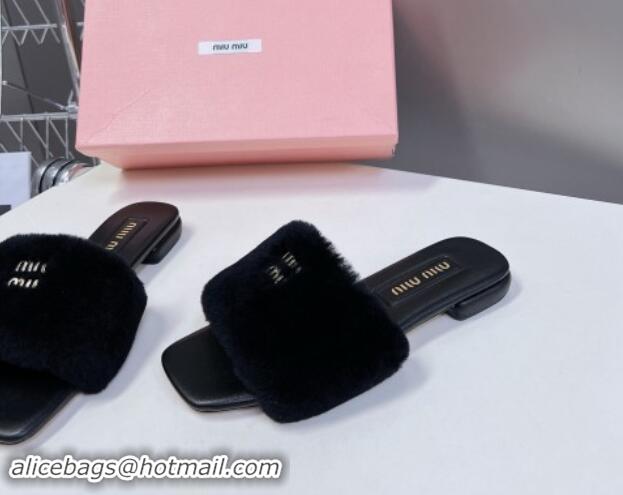 Best Price Miu Miu Wool Flat Slides Sandal Black 719108