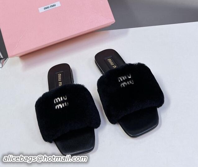 Best Price Miu Miu Wool Flat Slides Sandal Black 719108