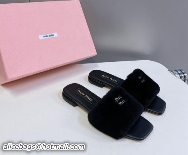 Best Price Miu Miu Wool Flat Slides Sandal Black 719108