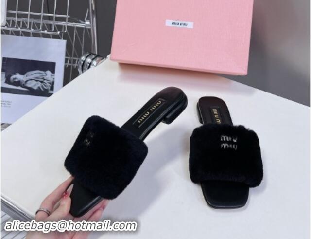 Best Price Miu Miu Wool Flat Slides Sandal Black 719108